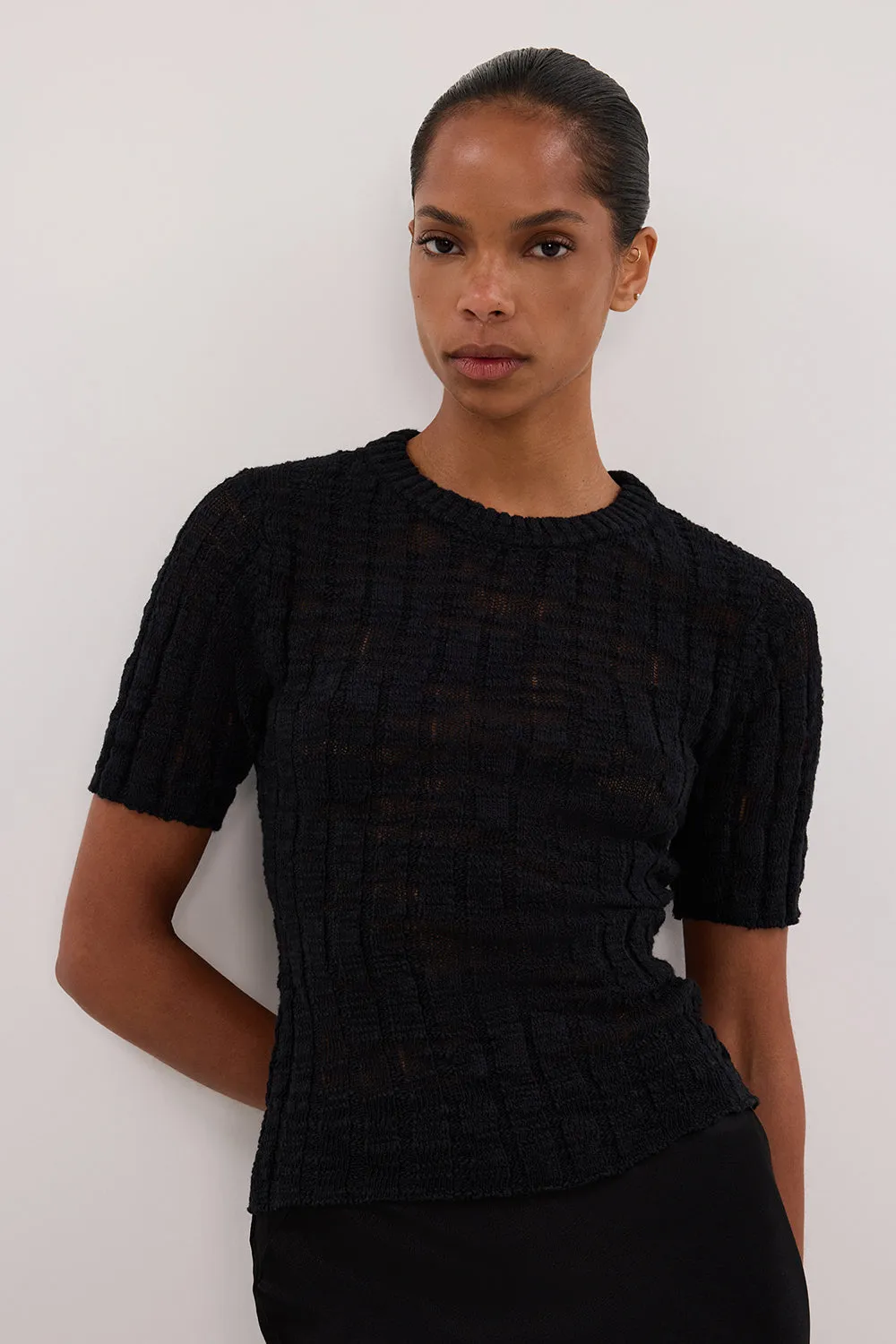 CIA BLACK CAP SLEEVE KNIT TEE sold by Dissh product image thumbnail 5