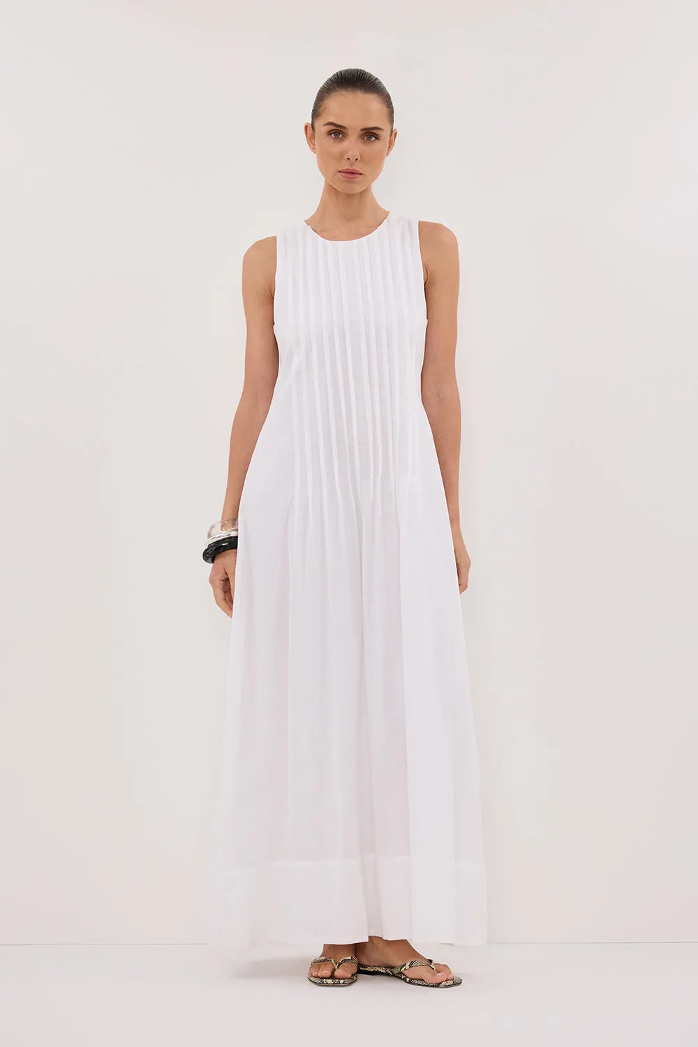 MILO WHITE LINEN BLEND MIDI DRESS sold by Dissh