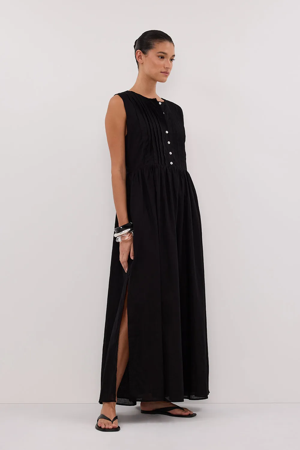 LARS BLACK PINTUCK LINEN MIDI DRESS sold by Dissh product image thumbnail 3