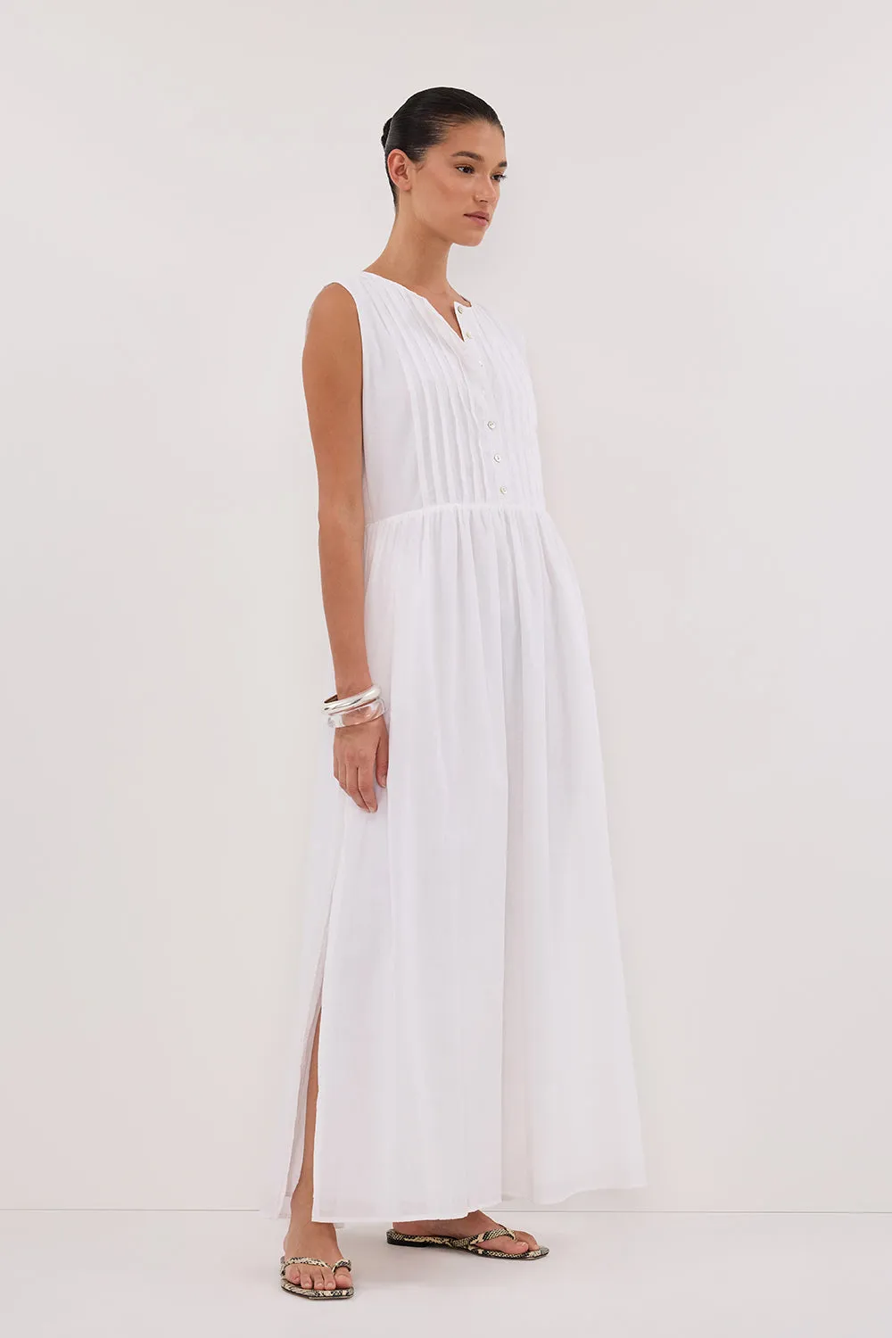 LARS WHITE PINTUCK LINEN MIDI DRESS sold by Dissh product image thumbnail 3
