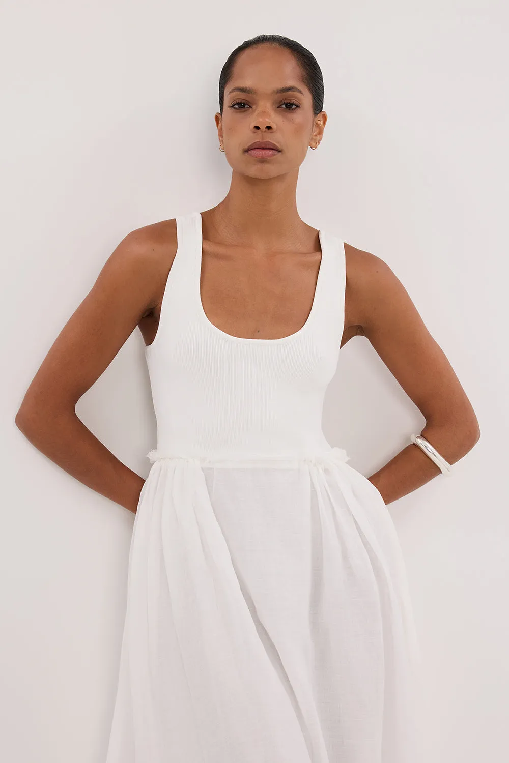 APRIL WHITE HYBRID KNIT MIDI DRESS sold by Dissh product image thumbnail 2