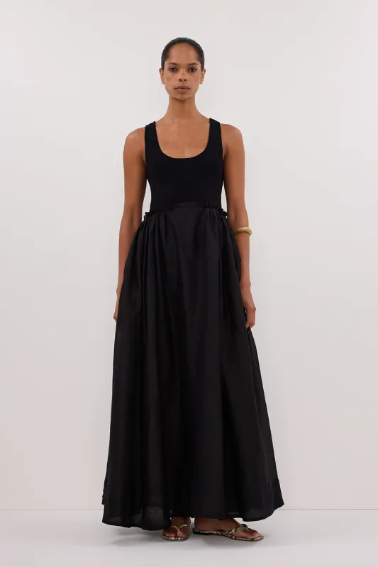APRIL BLACK HYBIRD KNIT MIDI DRESS sold by Dissh