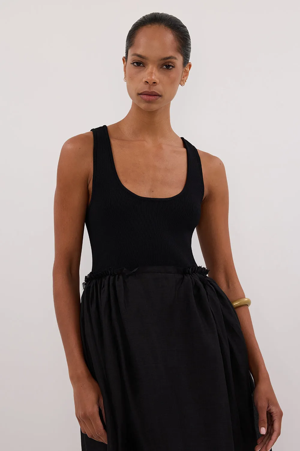 APRIL BLACK HYBRID KNIT MIDI DRESS sold by Dissh product image thumbnail 2