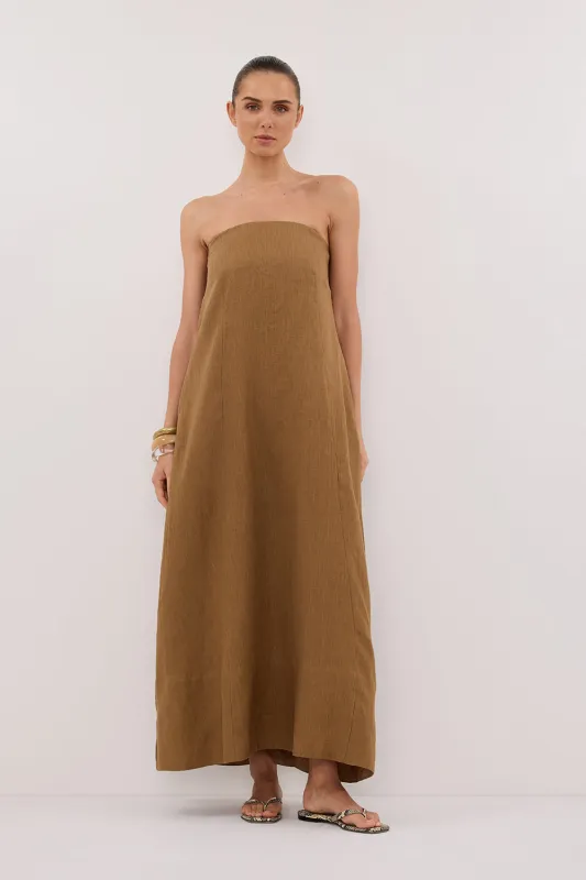 KINSLEY FERN LINEN STRAPLESS MIDI DRESS sold by Dissh