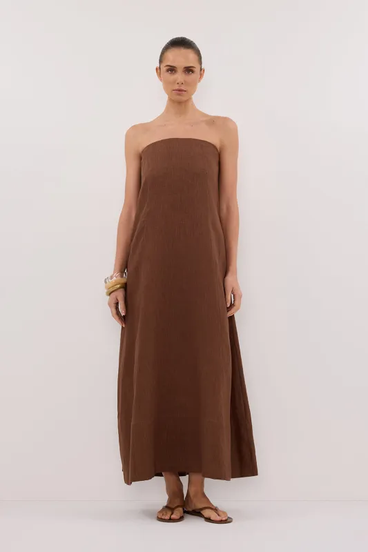 KINSLEY FONDANT LINEN STRAPLESS MIDI DRESS sold by Dissh