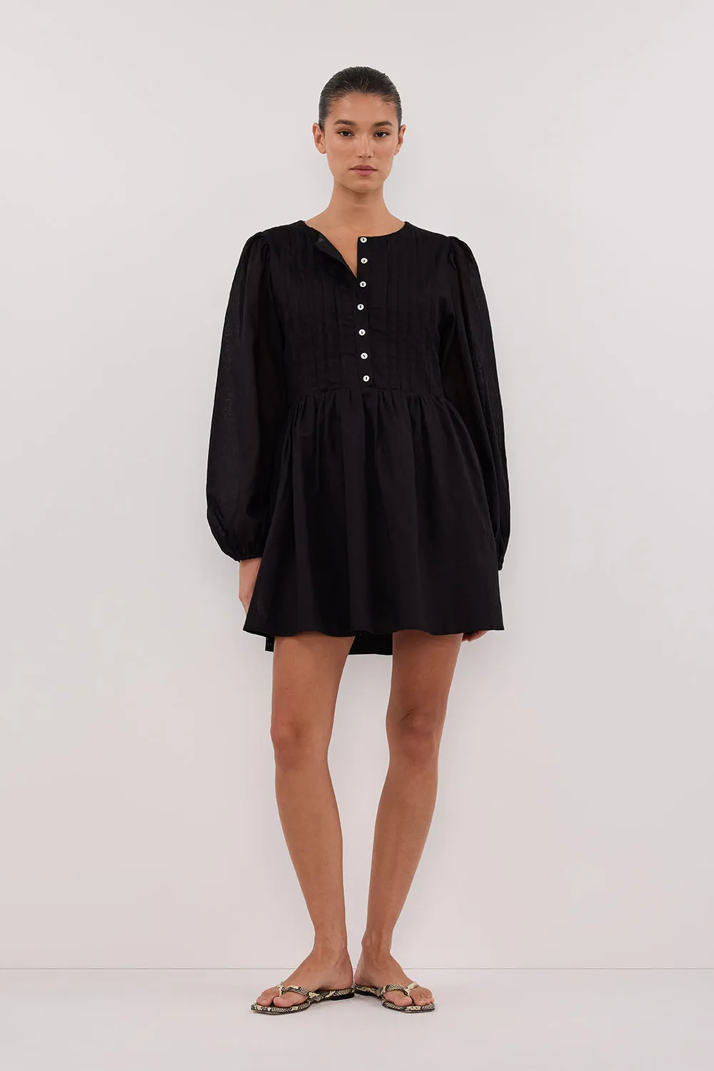 LARS BLACK BUTTON SLEEEVED MINI sold by Dissh