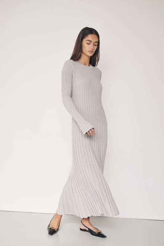 ADA SILVER LONG SLEEVE MIDI DRESS sold by Dissh