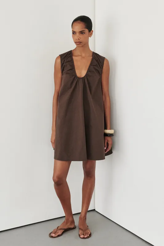 GABBY BITTER CHOC OVERSIZED COTTON MINI DRESS sold by Dissh