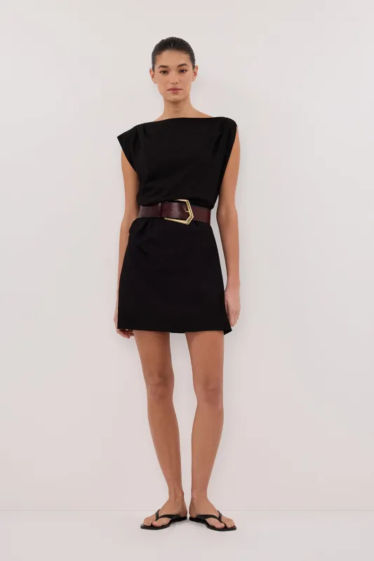 MARMO BLACK DRAPED MINI DRESS sold by Dissh