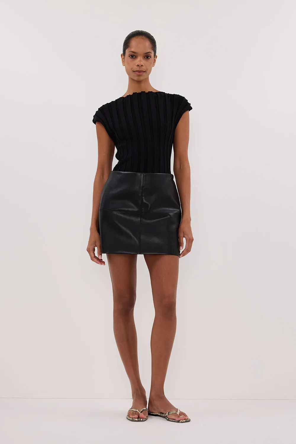 MONTY BLACK FAUX LEATHER MINI SKIRT sold by Dissh