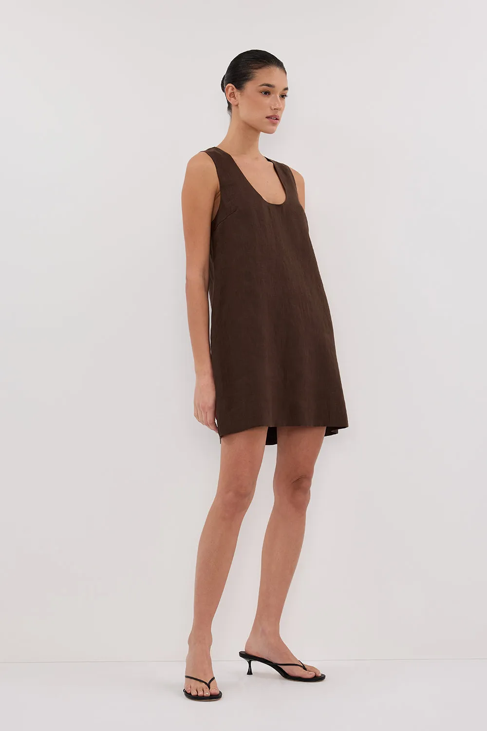 LOTUS BITTER CHOC LINEN MINI DRESS sold by Dissh product image thumbnail 3