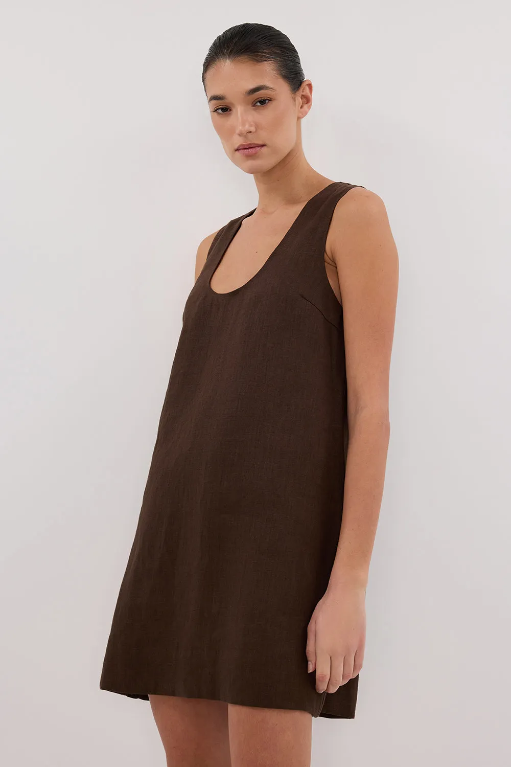 LOTUS BITTER CHOC LINEN MINI DRESS sold by Dissh product image thumbnail 2