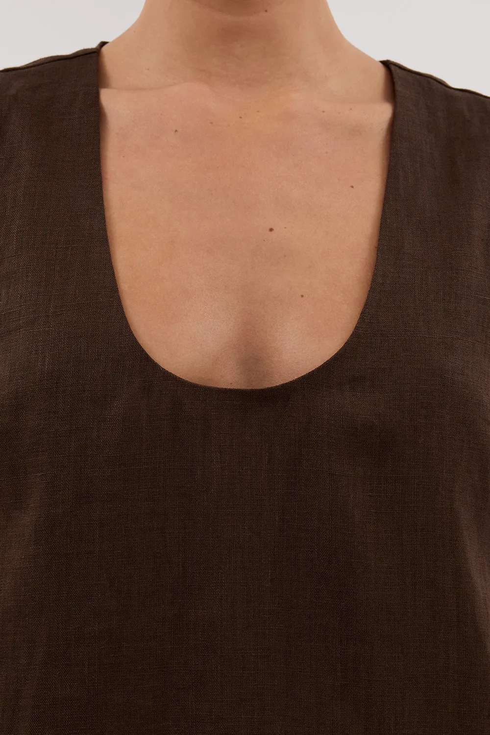 LOTUS BITTER CHOC LINEN MINI DRESS sold by Dissh product image thumbnail 5