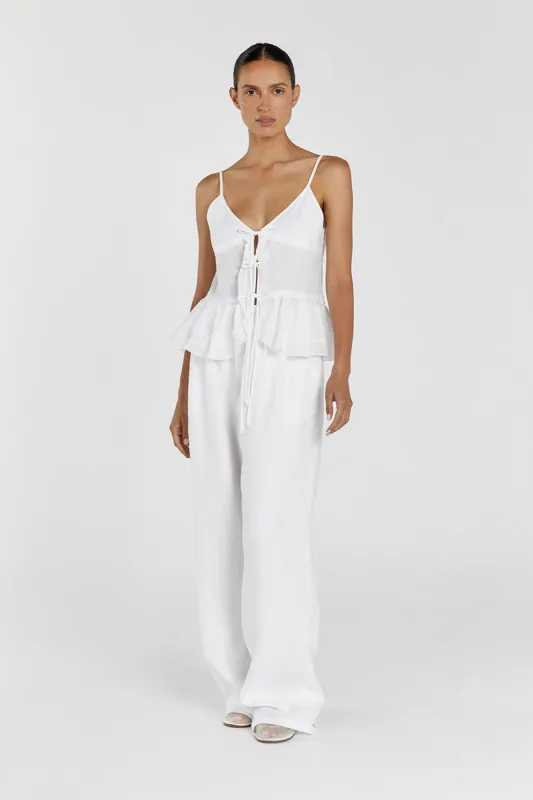 MIMI WHITE LINEN TIE FRONT TOP made by Dissh
