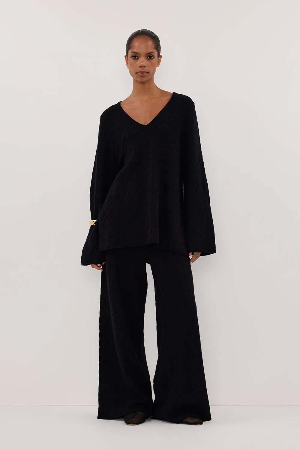 MAREN BLACK CABLE KNIT PANT sold by Dissh