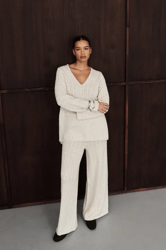 MAREN CHALK CABLE KNIT PANT sold by Dissh