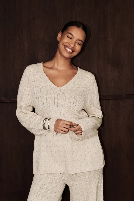 MAREN CHALK CABLE KNIT JUMPER sold by Dissh