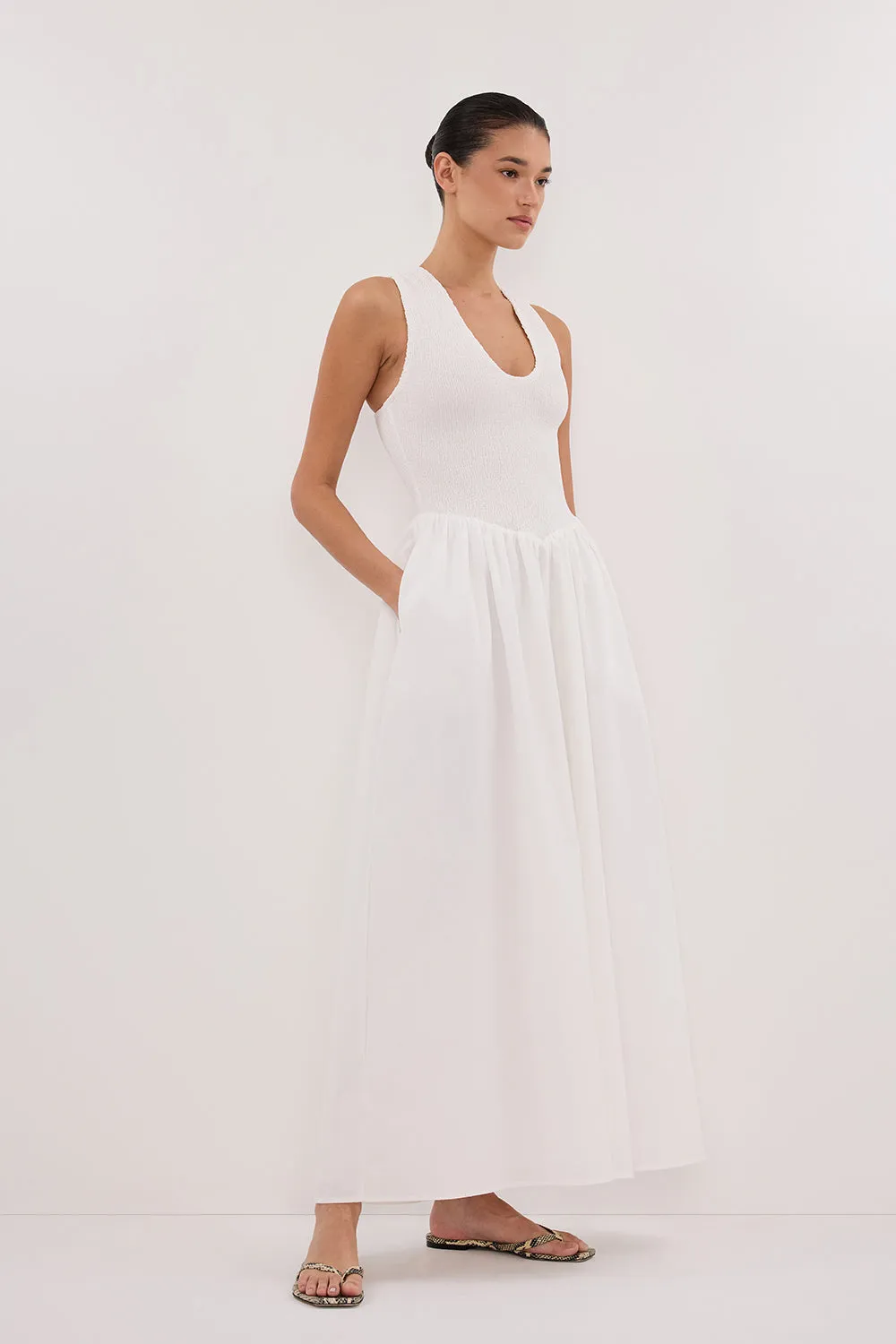 FLORENCE WHITE SLEEVELESS COTTON MIDI DRESS sold by Dissh product image thumbnail 3