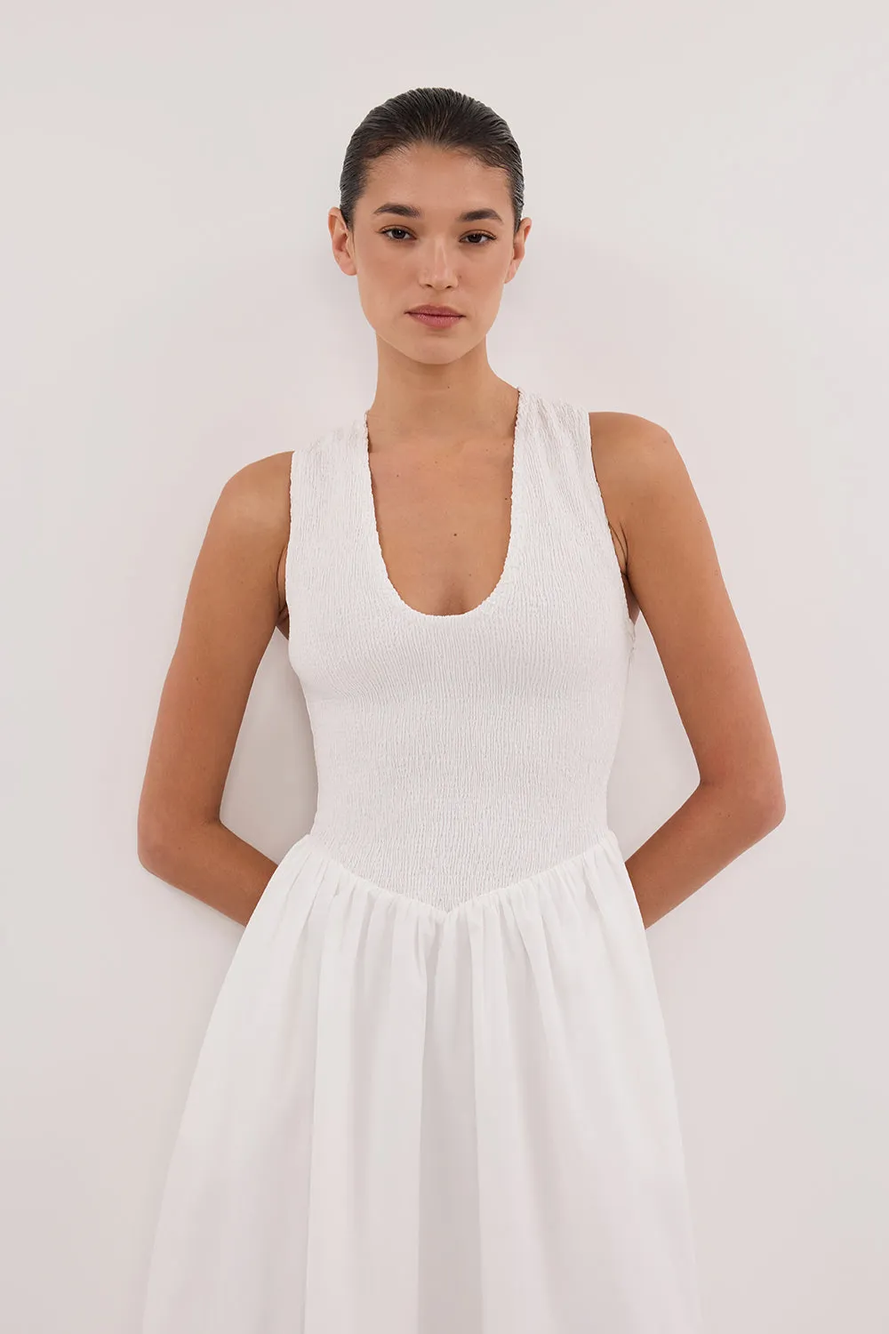 FLORENCE WHITE SLEEVELESS COTTON MIDI DRESS sold by Dissh product image thumbnail 2