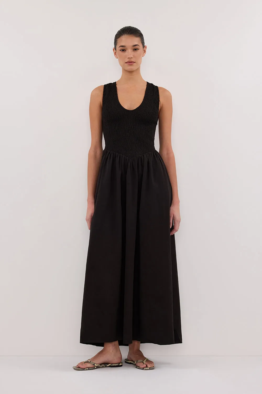 FLORENCE BLACK SLEEVELESS COTTON MIDI DRESS sold by Dissh product image thumbnail 2