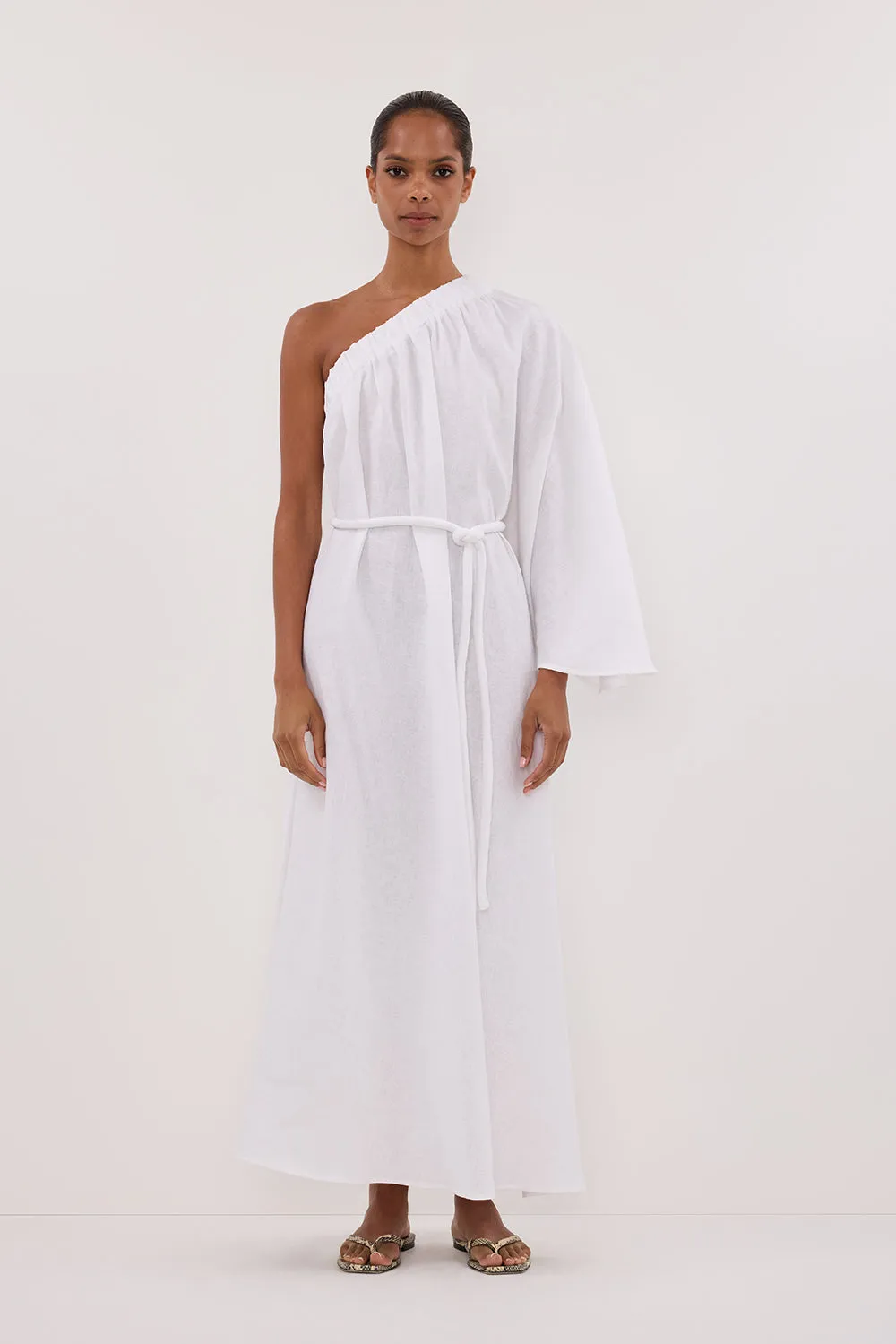 SALLY WHITE LINEN MIDI DRESS sold by Dissh