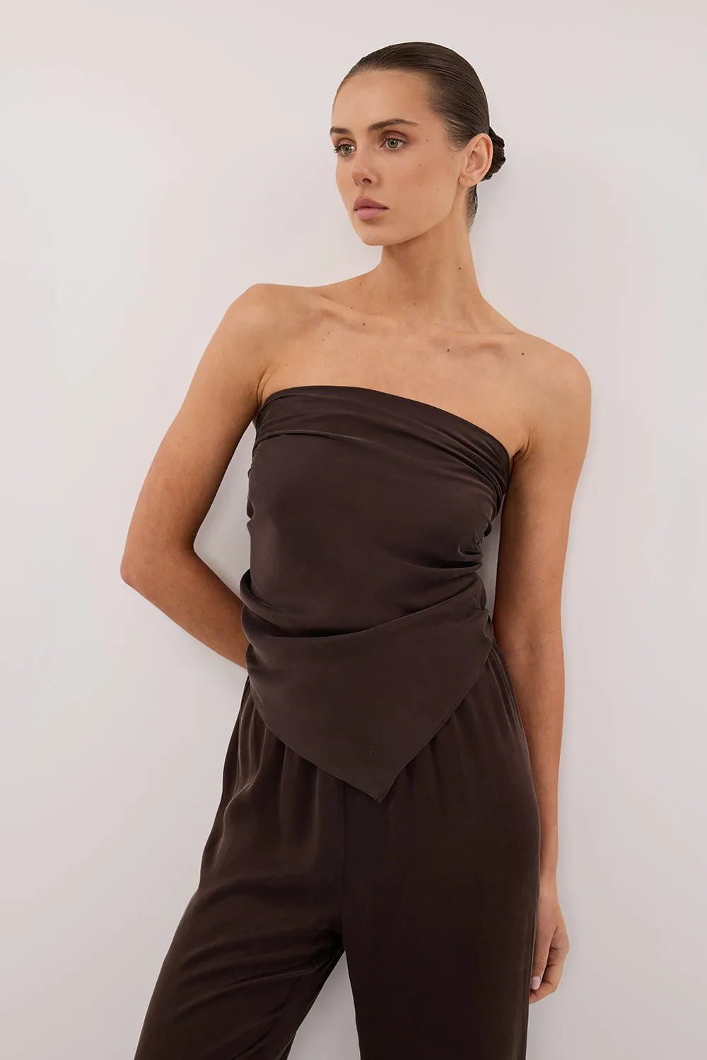 PERCY BITTER CHOC SILK SCARF TOP sold by Dissh product image thumbnail 3