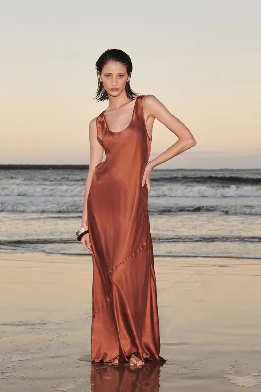 DARCY RUST SILK MAXI DRESS sold by Dissh