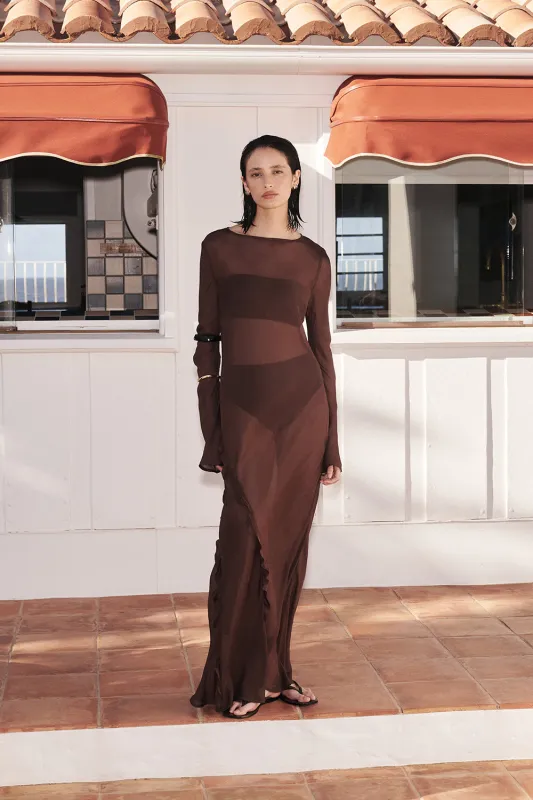 MARISSA CHOC LONG SLEEVE MAXI DRESS sold by Dissh