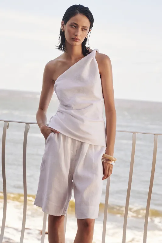 FINNY WHITE SLEEVELESS LINEN TOP sold by Dissh