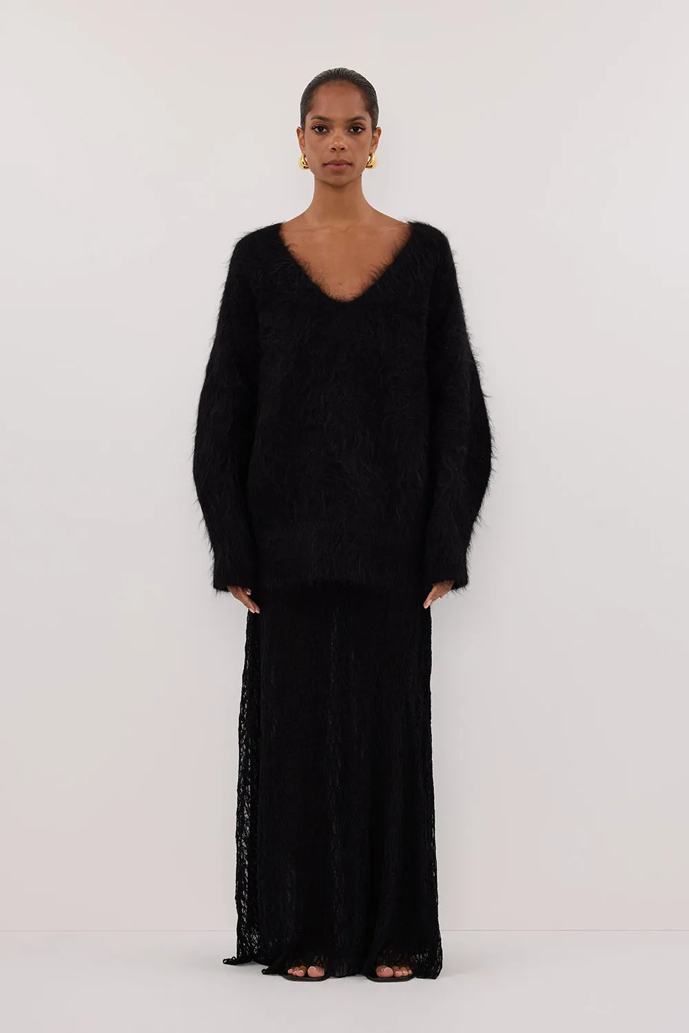 SALMA BLACK V NECK JUMPER sold by Dissh