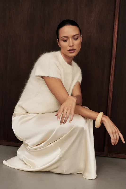 SALMA IVORY CAP SLEEVE KNIT TOP sold by Dissh