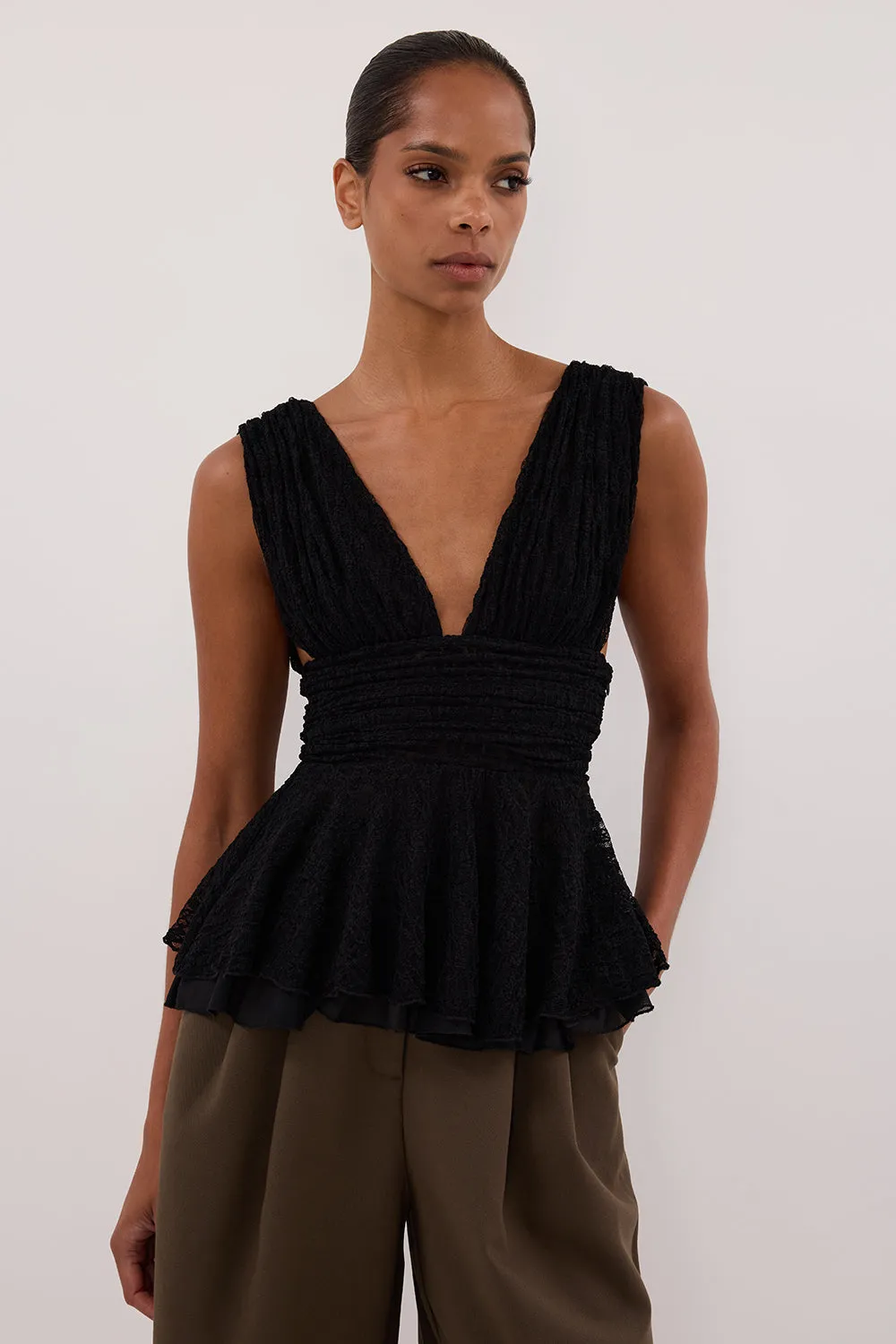 LIZZIE BLACK LACE PEPLUM TOP sold by Dissh product image thumbnail 3