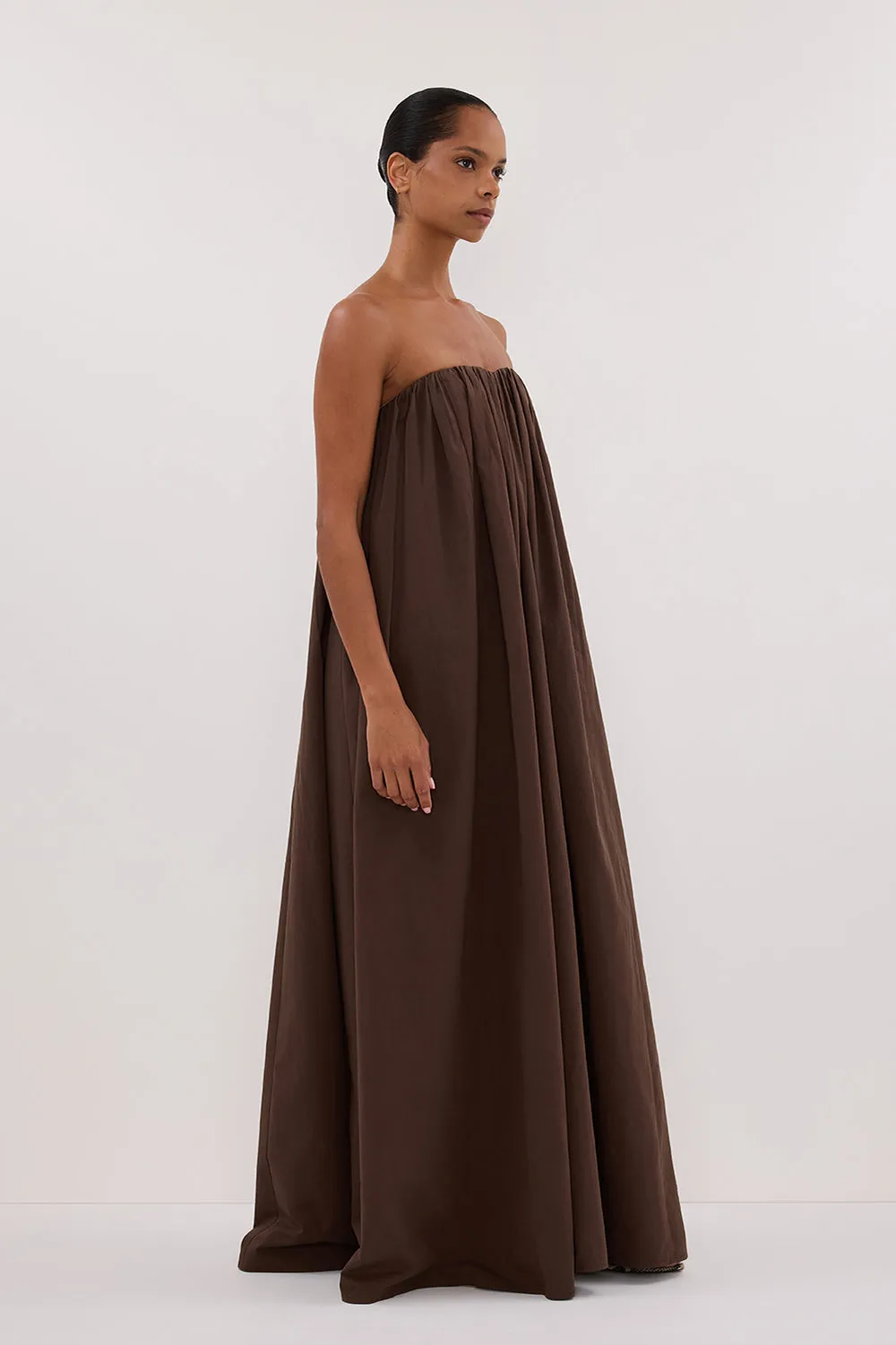 ROISIN BITTER CHOC COTTON STRAPLESS MAXI DRESS sold by Dissh product image thumbnail 3