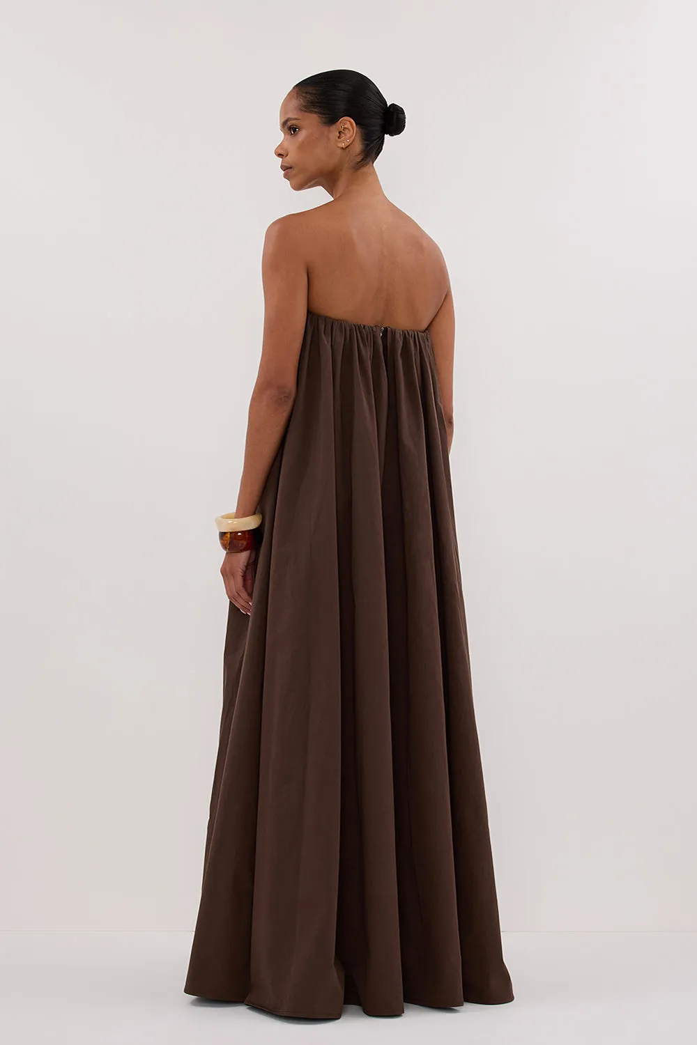 ROISIN BITTER CHOC COTTON STRAPLESS MAXI DRESS sold by Dissh product image thumbnail 4
