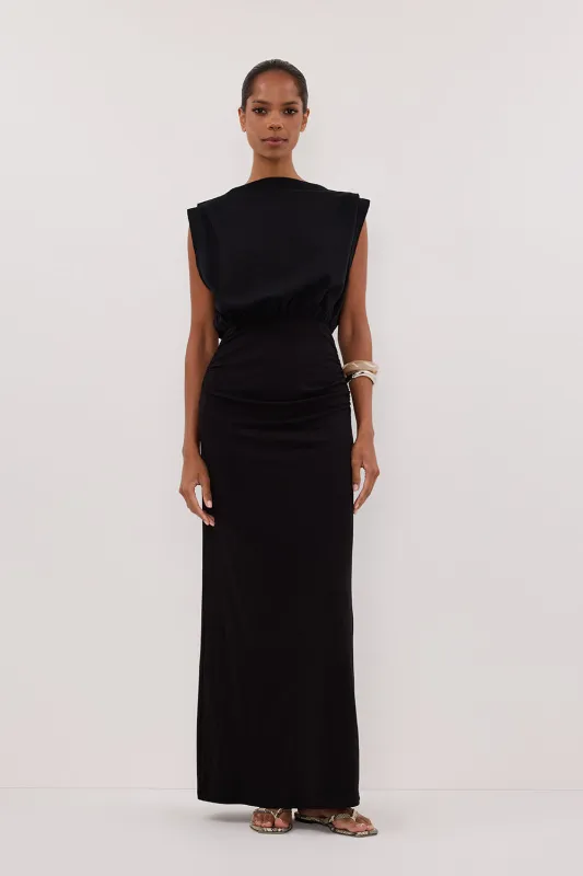 LIORA BLACK SLEEVELESS MAXI DRESS sold by Dissh