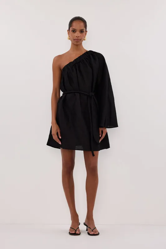 AURELIA BLACK ASYM LINEN MINI DRESS made by Dissh