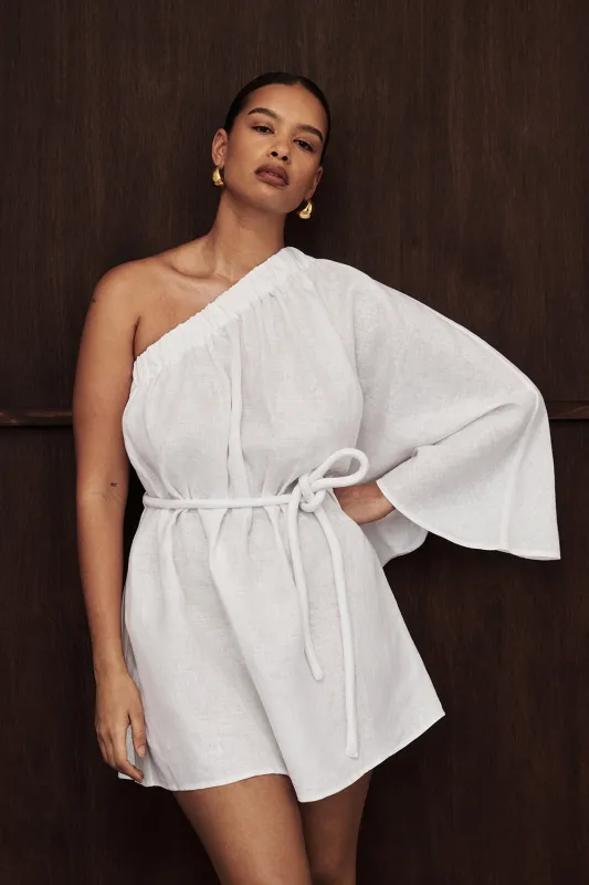 AURELIA WHITE ASYM LINEN MINI DRESS made by Dissh