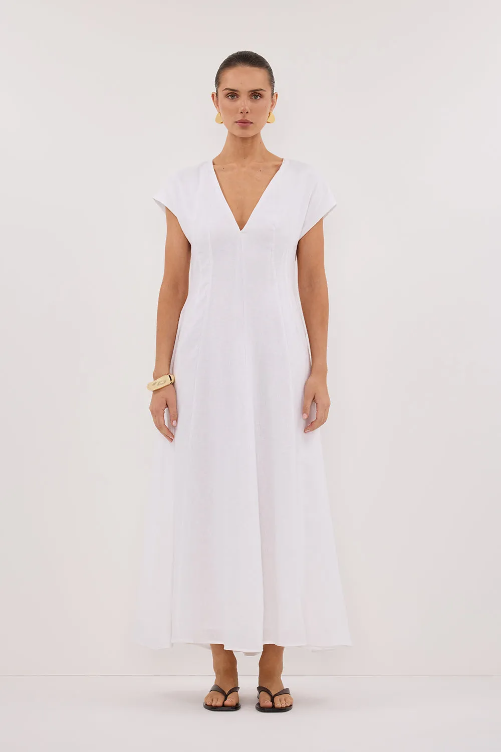 MATISSE WHITE LINEN MIDI DRESS sold by Dissh