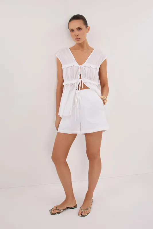 QUINN WHITE LINEN SHORT sold by Dissh