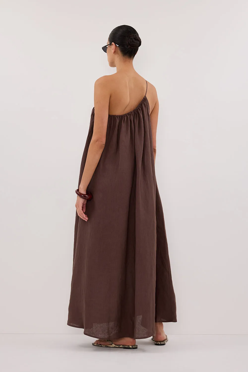 ALMA BITTER CHOC ASYM LINEN MIDI DRESS sold by Dissh product image thumbnail 5