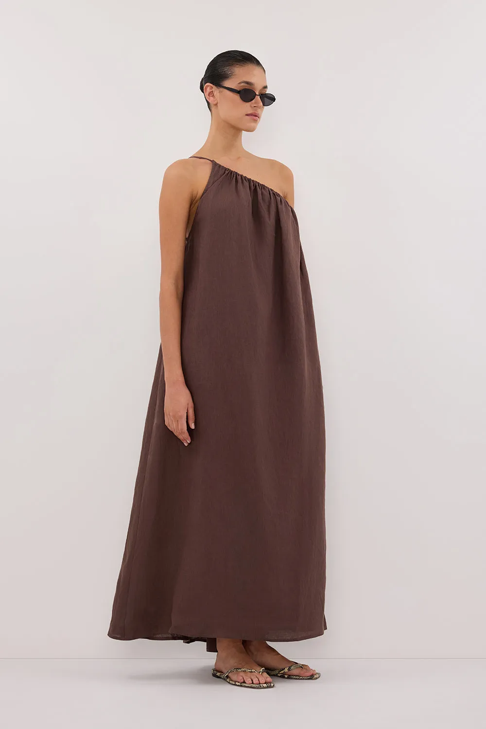 ALMA BITTER CHOC ASYM LINEN MIDI DRESS sold by Dissh product image thumbnail 4