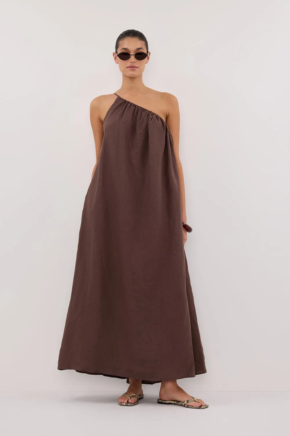 ALMA BITTER CHOC ASYM LINEN MIDI DRESS sold by Dissh product image thumbnail 2