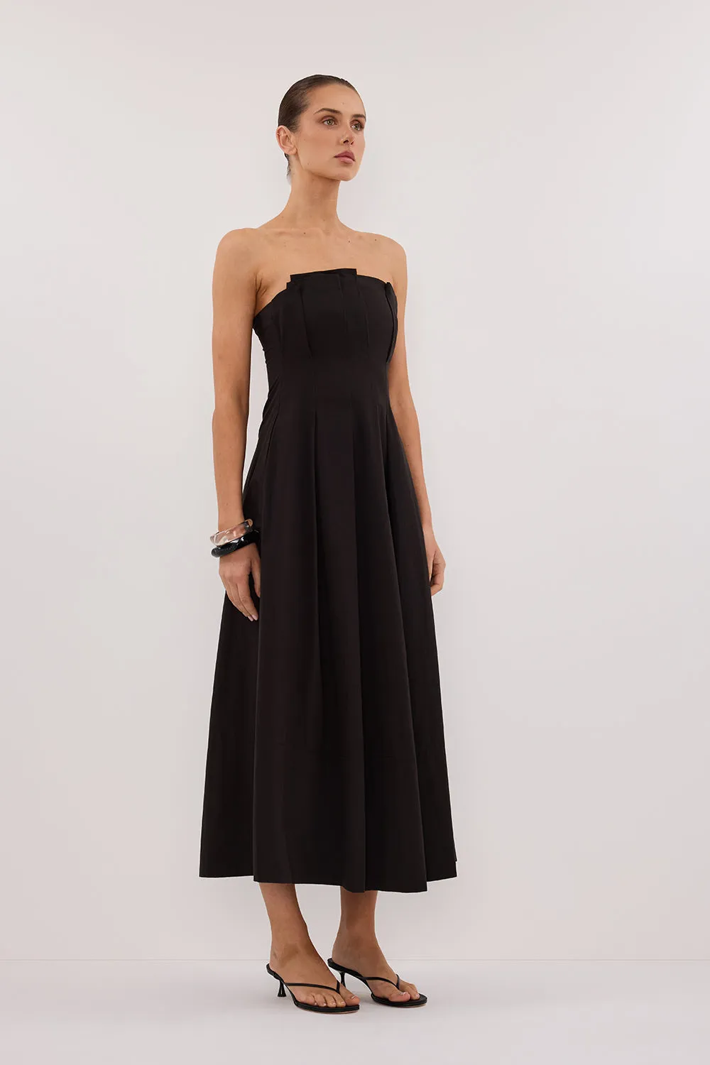 LILLY BLACK COTTON STRAPLESS MIDI DRESS sold by Dissh product image thumbnail 3