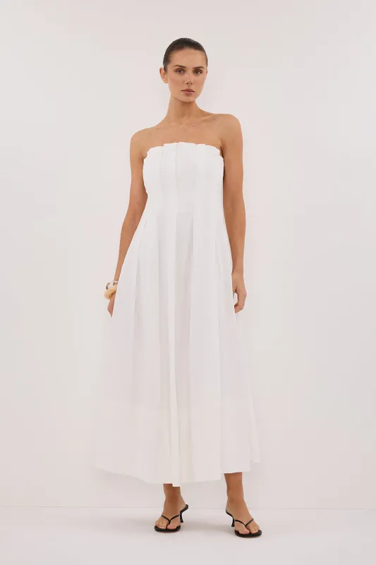 LILLY WHITE COTTON STRAPLESS MIDI DRESS sold by Dissh