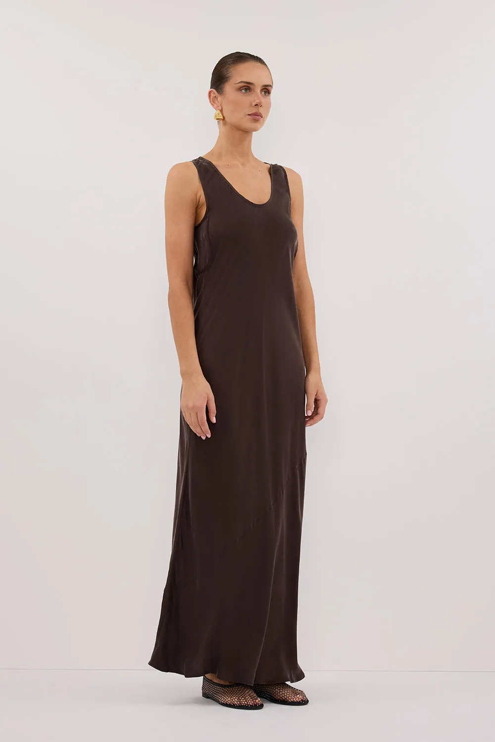 DARCY BITTER CHOC SILK MAXI DRESS sold by Dissh product image thumbnail 3