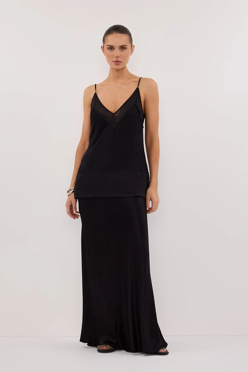JUDE BLACK SATIN RAMIE CAMI TOP sold by Dissh