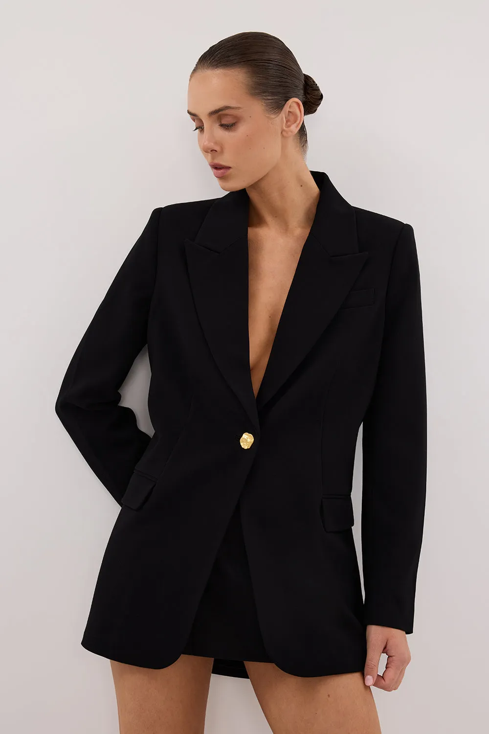 COHEN BLACK CINCHED BLAZER sold by Dissh