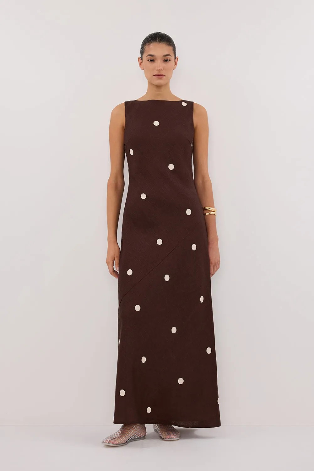 BEVERLY BITTER CHOC SPOT LINEN MIDI DRESS sold by Dissh product image thumbnail 2