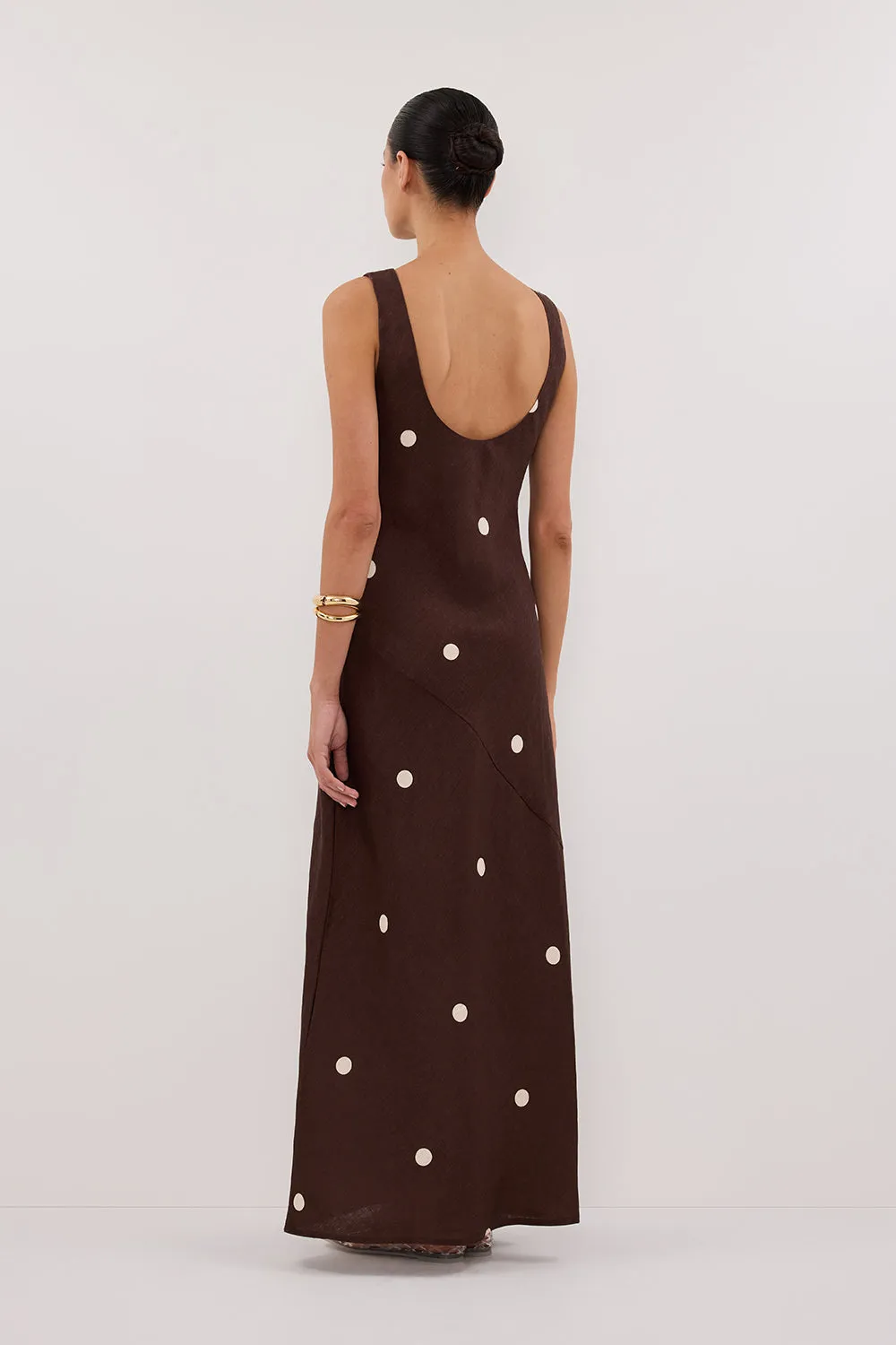 BEVERLY BITTER CHOC SPOT LINEN MIDI DRESS sold by Dissh product image thumbnail 5