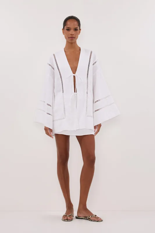 LINDSAY WHITE LINEN KIMONO TOP sold by Dissh